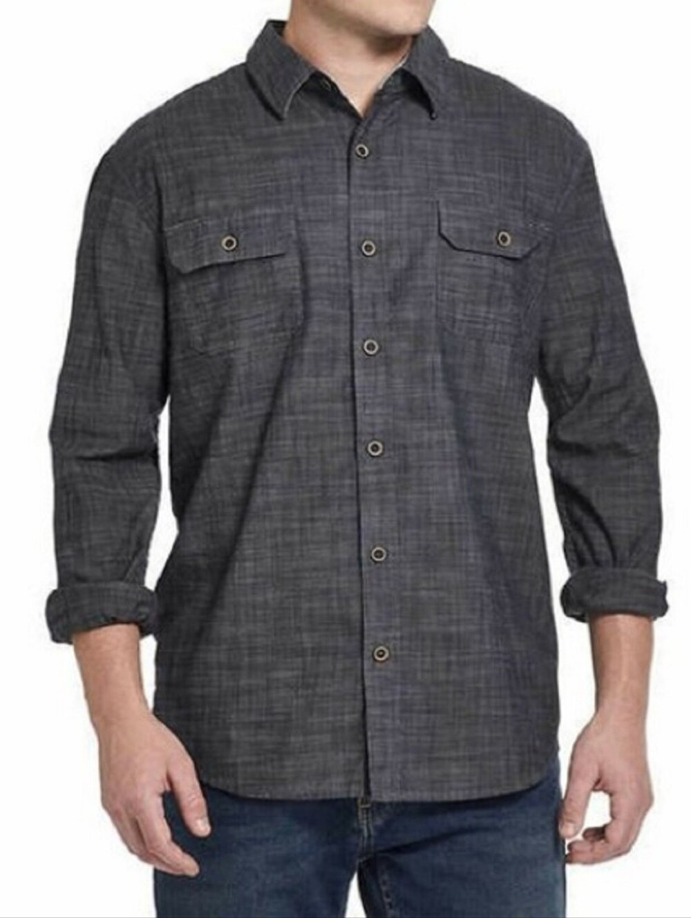 Weatherproof Vintage Men's Gray Long Sleeve Button Down Shirt - Medium